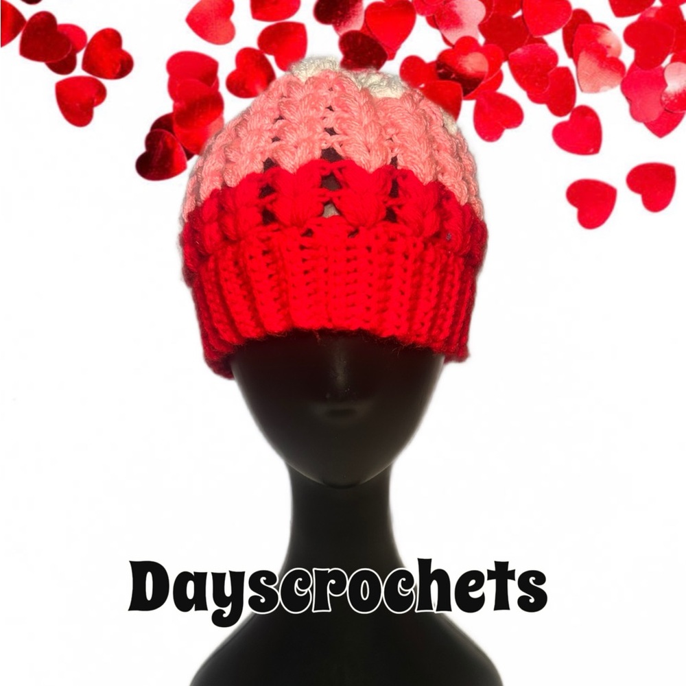 Red and Pink crochet Beanie